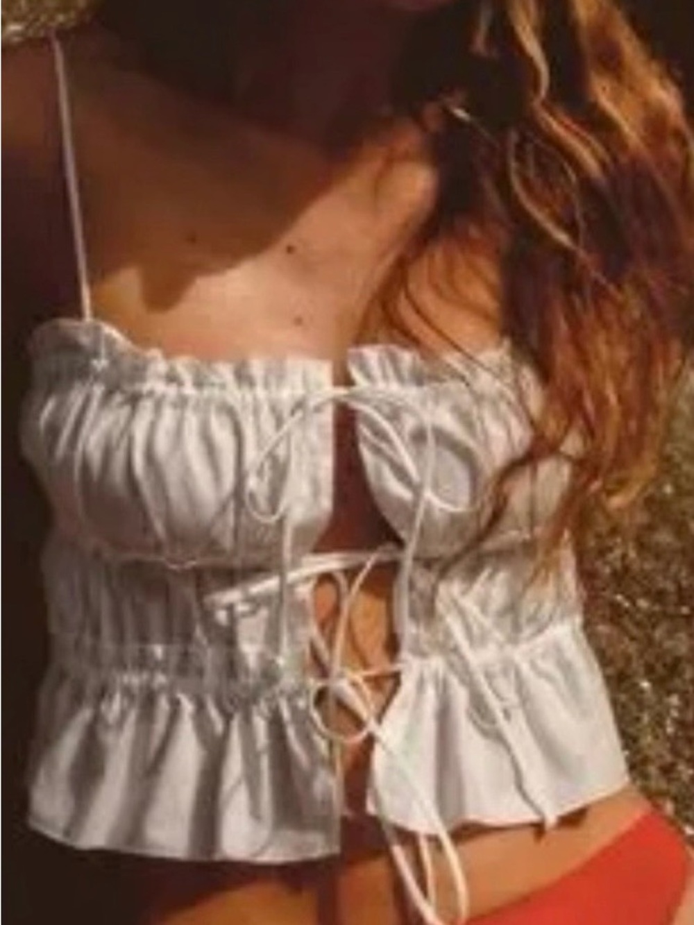 Zara | 100% cotton poplin rushed ruffle crop tank white
